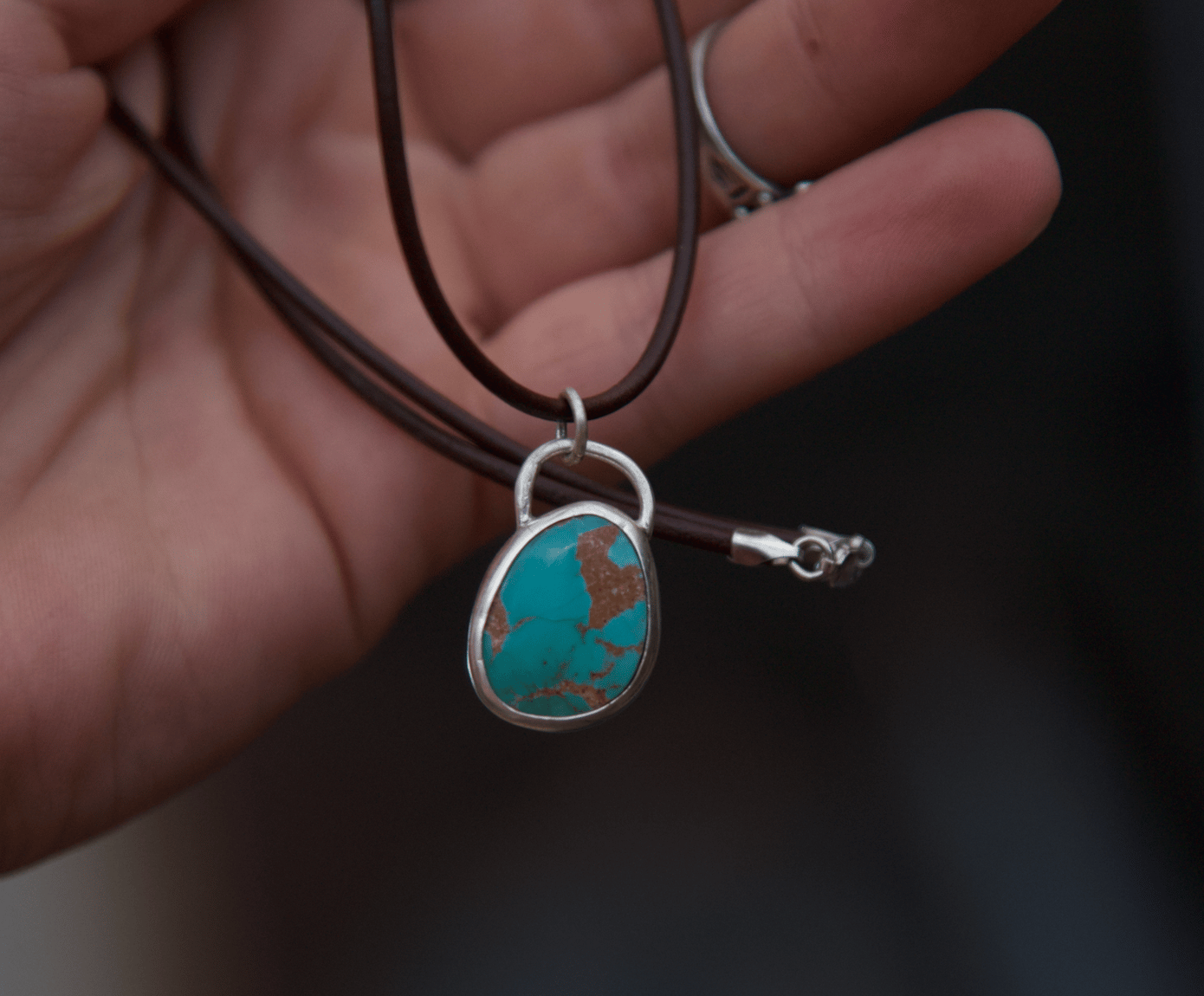Royston turquoise + leather cord | tesoro silver company